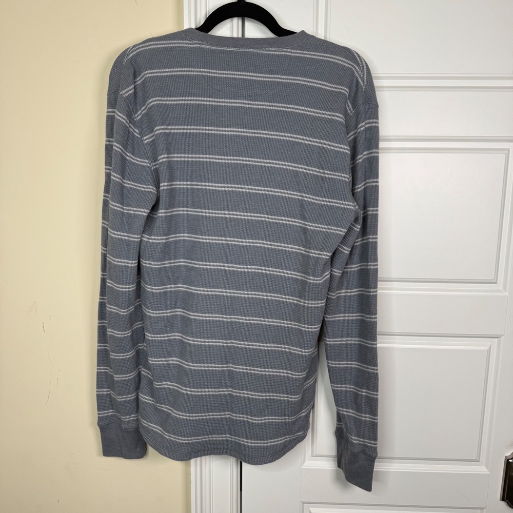 Banana Republic Mens Grey Striped Waffle Knit Thermal Long Sleeve Shirt Medium - Picture 2 of 7
